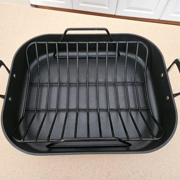 RARE ALL CLAD LTD ANODIZED 16x13 TURKEY NON STICK ROASTER ROASTING & RACK PAN - Picture 5 of 13